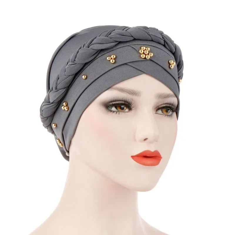 New Women's Hair Care Islamic Jersey Head Scarf Milk Silk Muslim Hijab Beads Braid Wrap Stretch Turban Hat Chemo Cap Head Wr