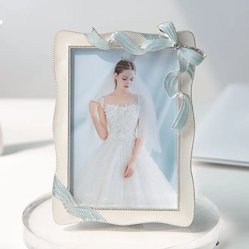 Bow streamer photo frame exquisite ornament 5 inch 7 inch metal couple birthday gift table