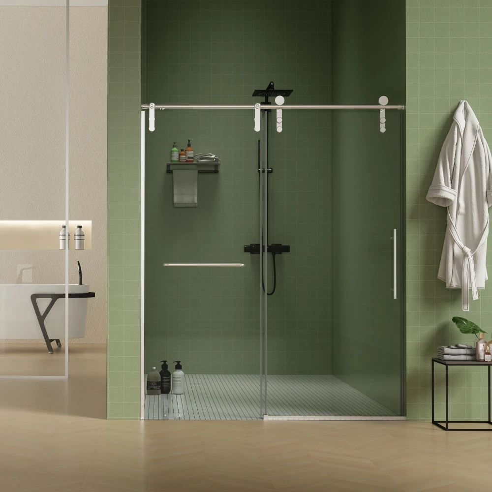 

"56-60\"W×70\"H Frameless Sliding Shower Door,8mm Tempered Glass,Towel Bar,Double-Side Clean"