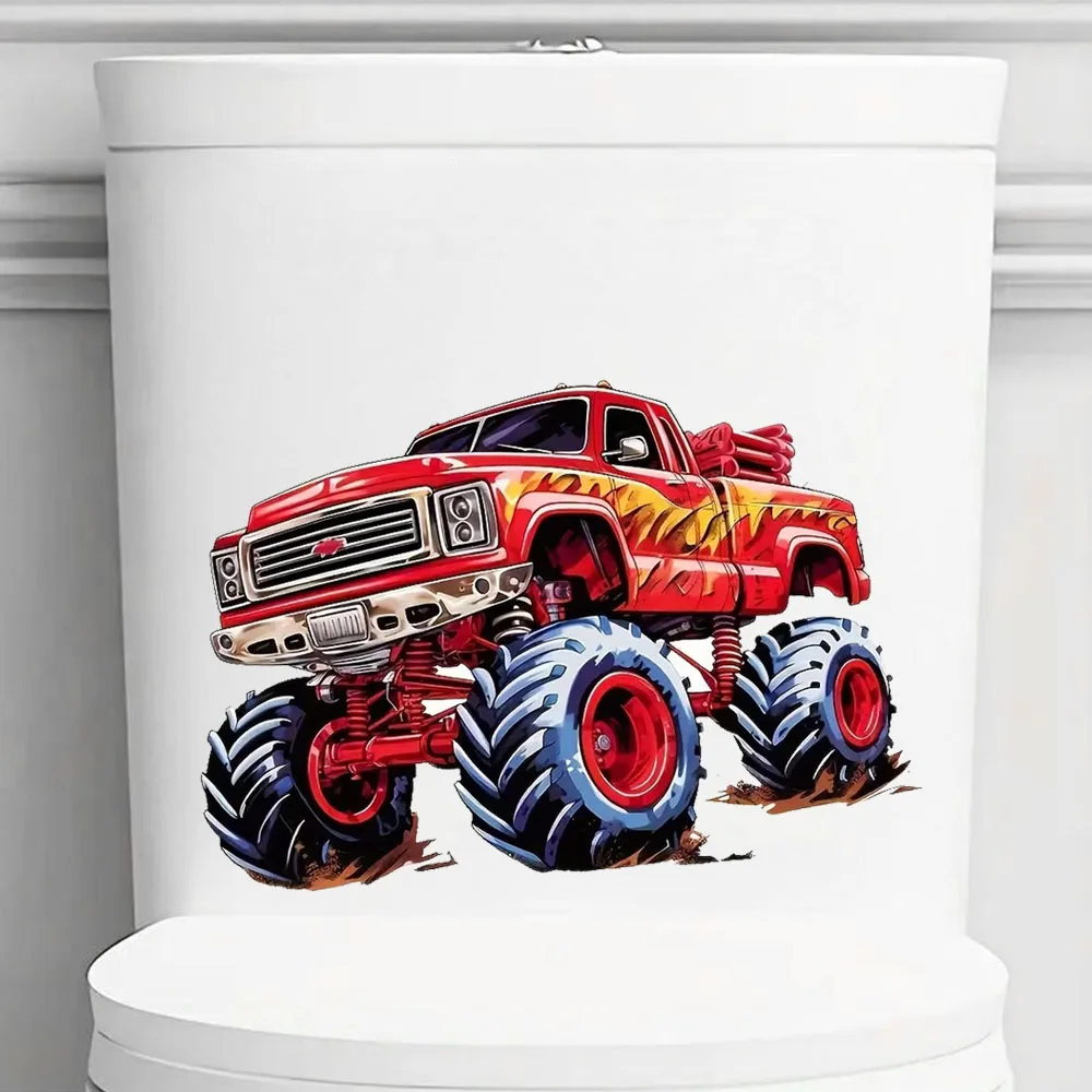QT3333#Featuring a Large Red Car Design Bright Bathroom for Home Decoration, Vinyl Decals,Outdoor Indoor Use