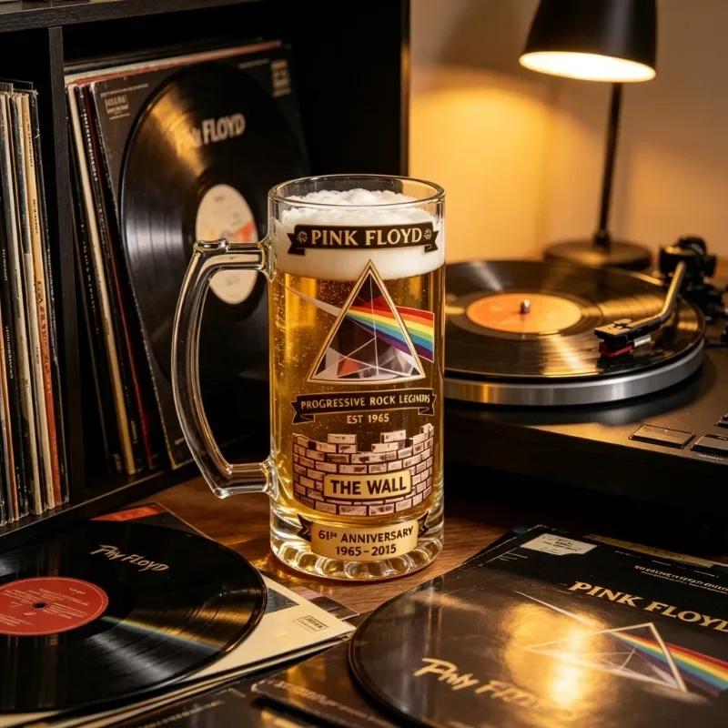 Pink Floyd 61st Anniversary Beer Stein - 1965-2026 Commemorative Tankard, The Dark Side of The Moon Prism Glass Mug for RockFans
