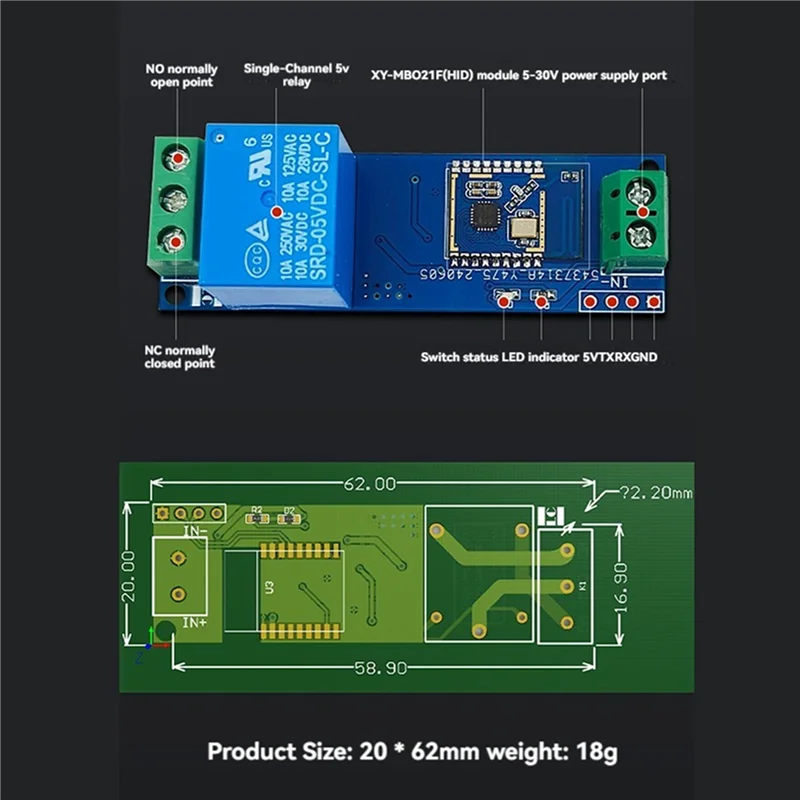 

B29C-2X Single Relay Module Bluetooth Proximity Switch Module Auto Sense Cell Phone Proximity Unlock Module