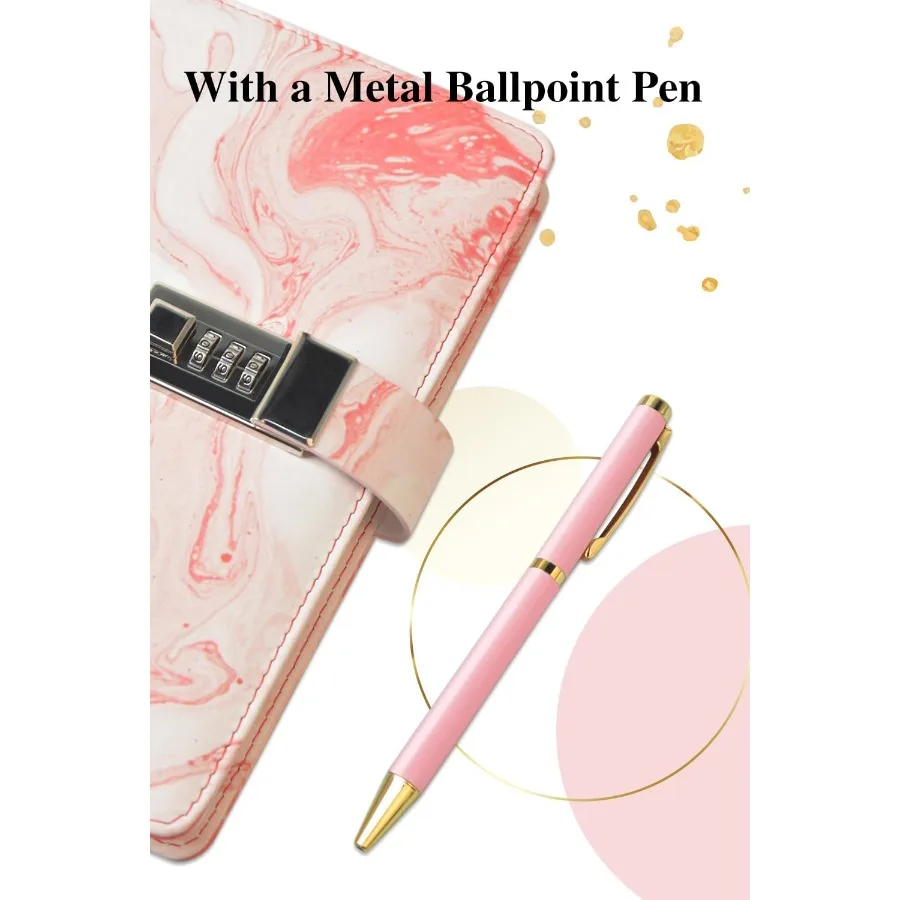 Diário com cadeado para meninas e mulheres A5 PU couro Jourl com bloqueio 240 páginas com senha bloqueada caderno de viagem com bola de metal