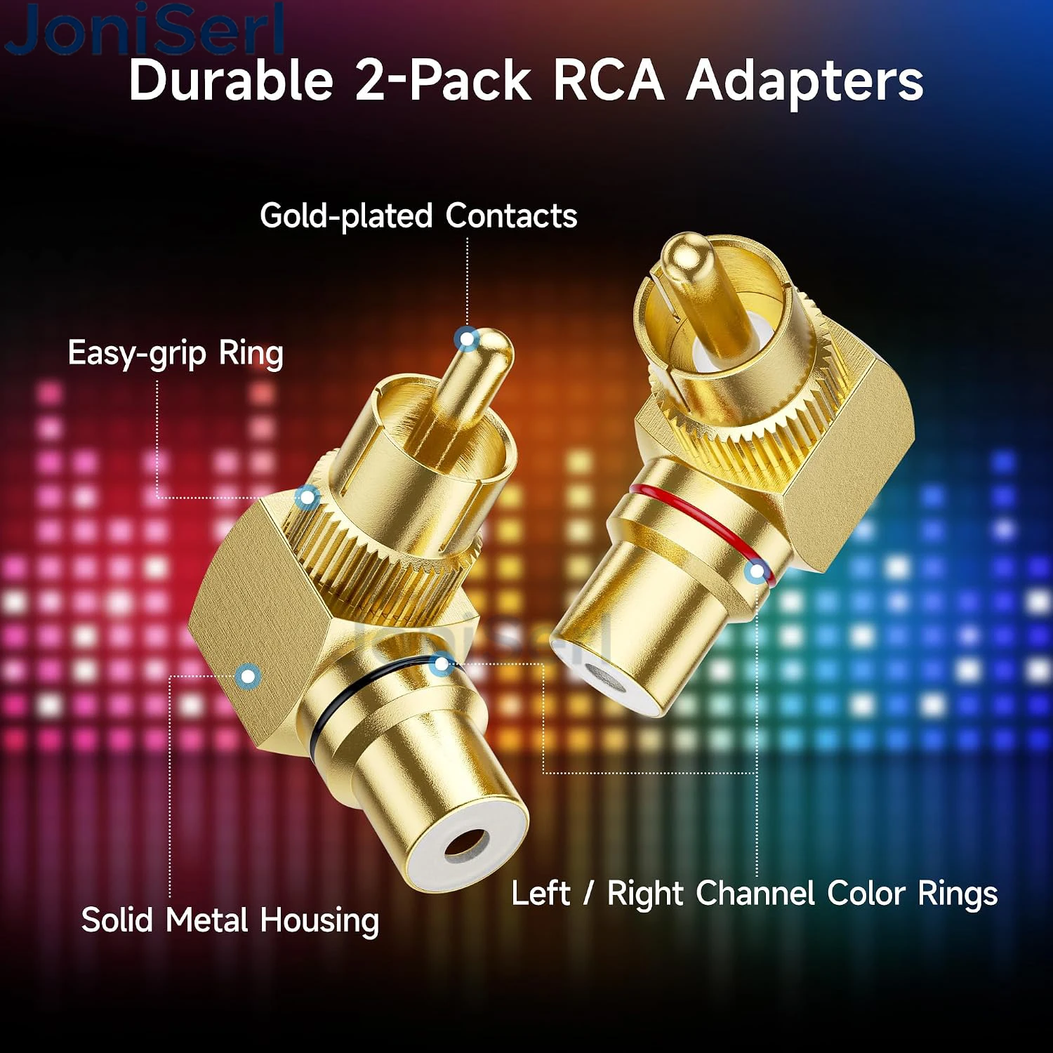 90° RCA Adapter Right Angle RCA Connector 2-Pack | Pure Copper, 24K Gold Plated RCA Male to Female Adapter for Wall-Mount TVs