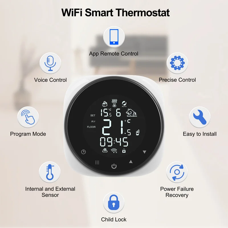 

Tuya Intelligent Temperature Controller WiFi Smart Thermostat Water Electric Floor Heating Internal and External Sensor Voice