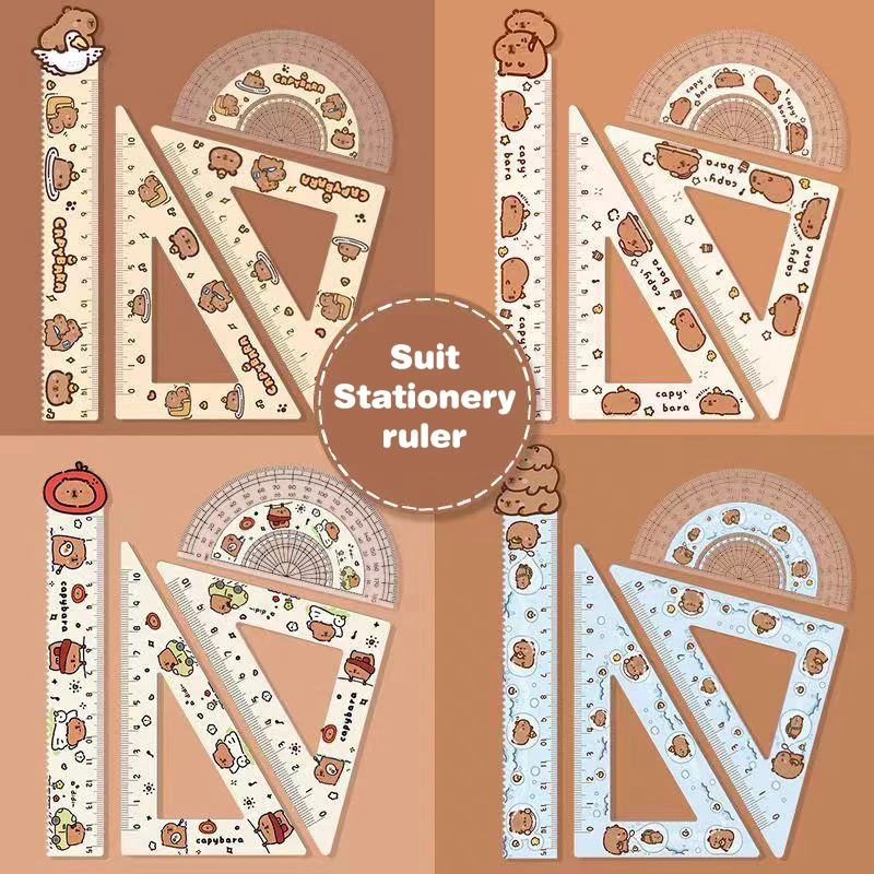 Student Stationery - Lovely Capybara Acrylic Rulers Set 4 Piece Drawing Tools