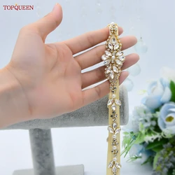 TOPQUEEN S09-G Wedding Decorative Belt for Bride Dress Rhinestone Bridal Handmade Beaded Women Jeweled Bridesmaid Ribbon Sash