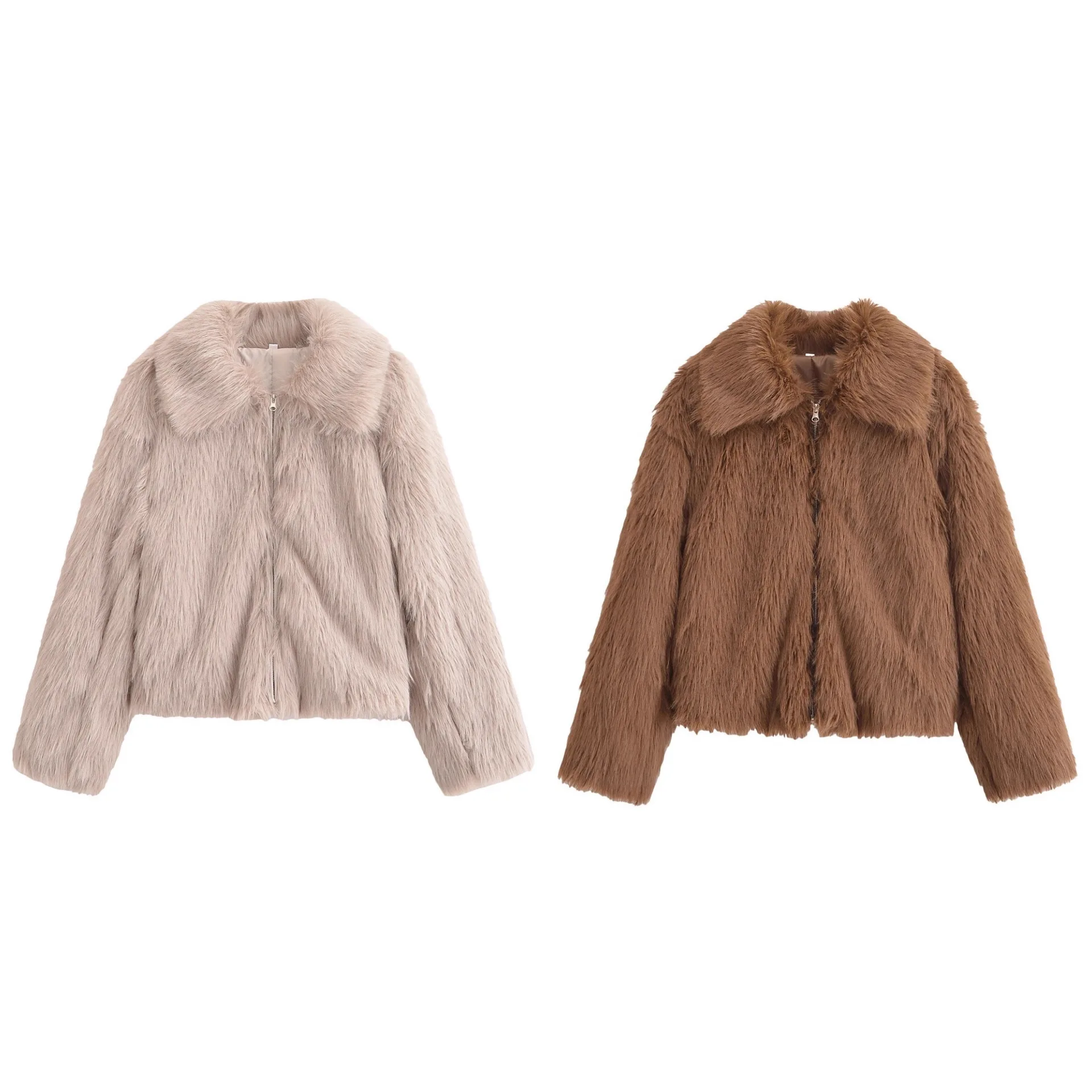 

Зимняя женская куртка из искусственного меха с длинным рукавом, пальто с воротником-стойкой, верхняя одежда в европейском стиле, модный повседневный топ E5260381