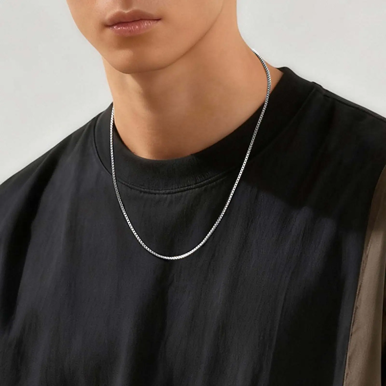 2 teile/satz Dünne Kette Halskette für Männer Jungen, Edelstahl Gold Silber Farbe Box Kette Halsbänder, stilvolle Männliche Schmuck Geschenk – Detail 6