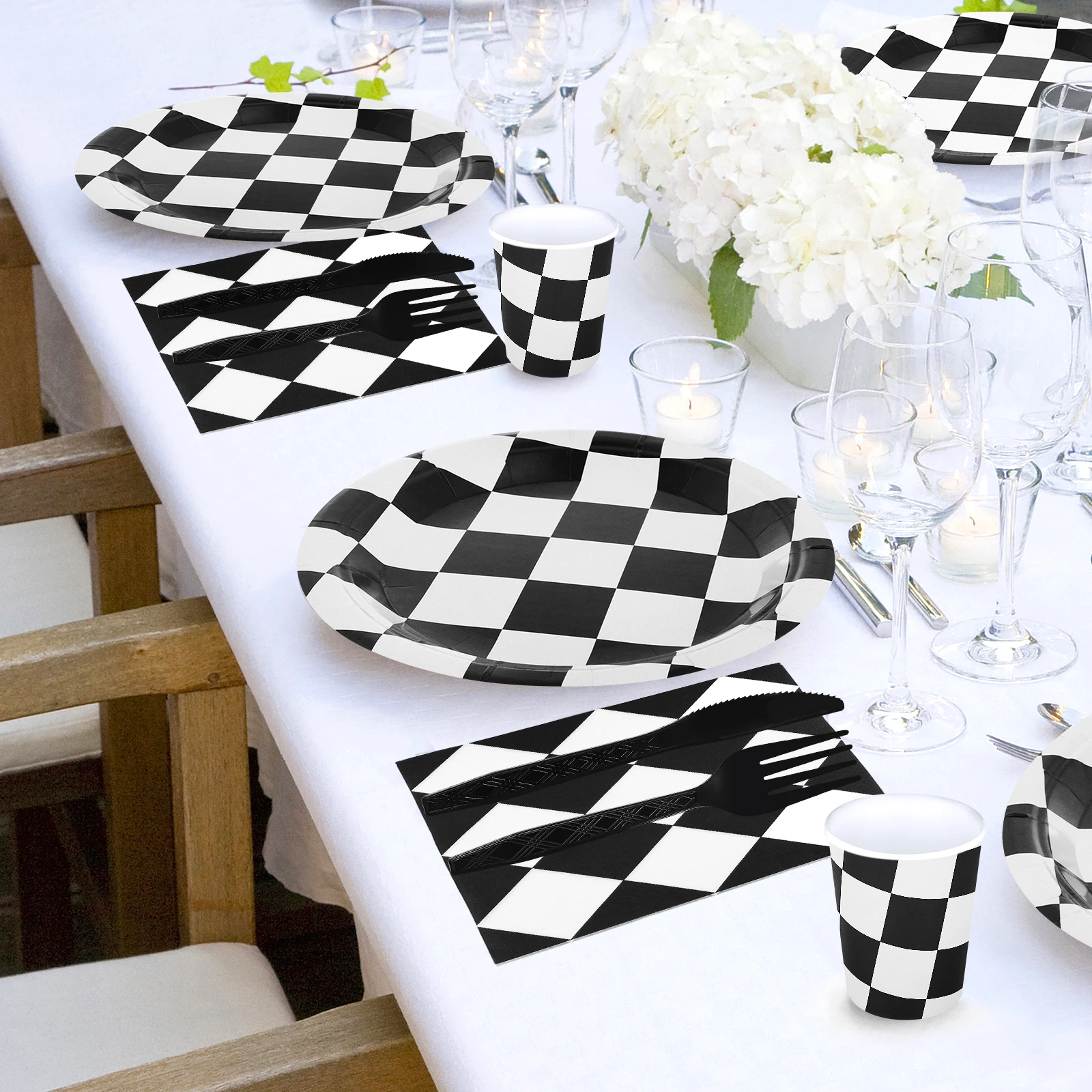 

1Set Race Car Birthday Party Supplies Black White Checkered Flag Tablecloth Plates Napkins Racing Party Decorations Disposable