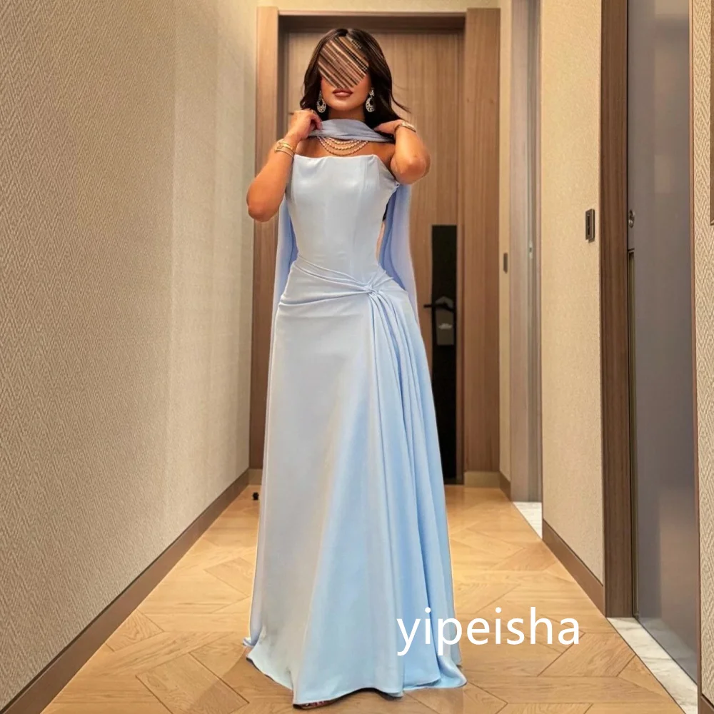 Customized Chinese Style Jersey Pleat Ruched A-line Strapless Long Dresses Prom Dresses Formal Casual Simple Retro Fashion Elega