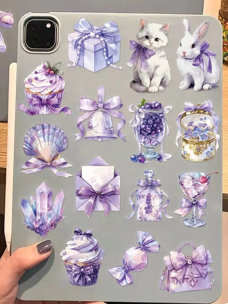 50 STKS Paarse Droom Transparante Leuke Stickers DIY Telefoon Case Notebook Water Cup Hand Account Decoratie PET Stickers - afbeelding 2