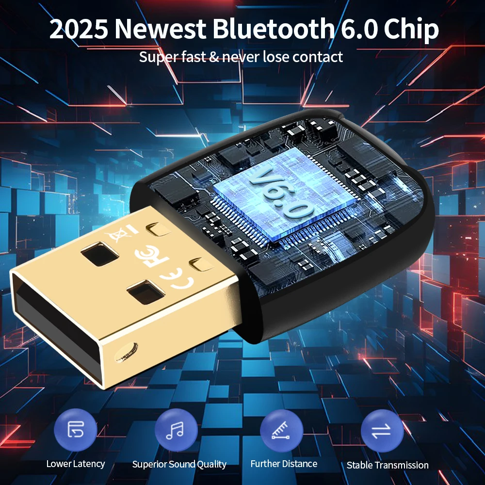 Adattatore dongle USB Bluetooth 6.0 per PC Laptop Mouse Tastiera Tablet Telefono Stampante Altoparlante da gioco Ricevitore di trasmissione USB wireless