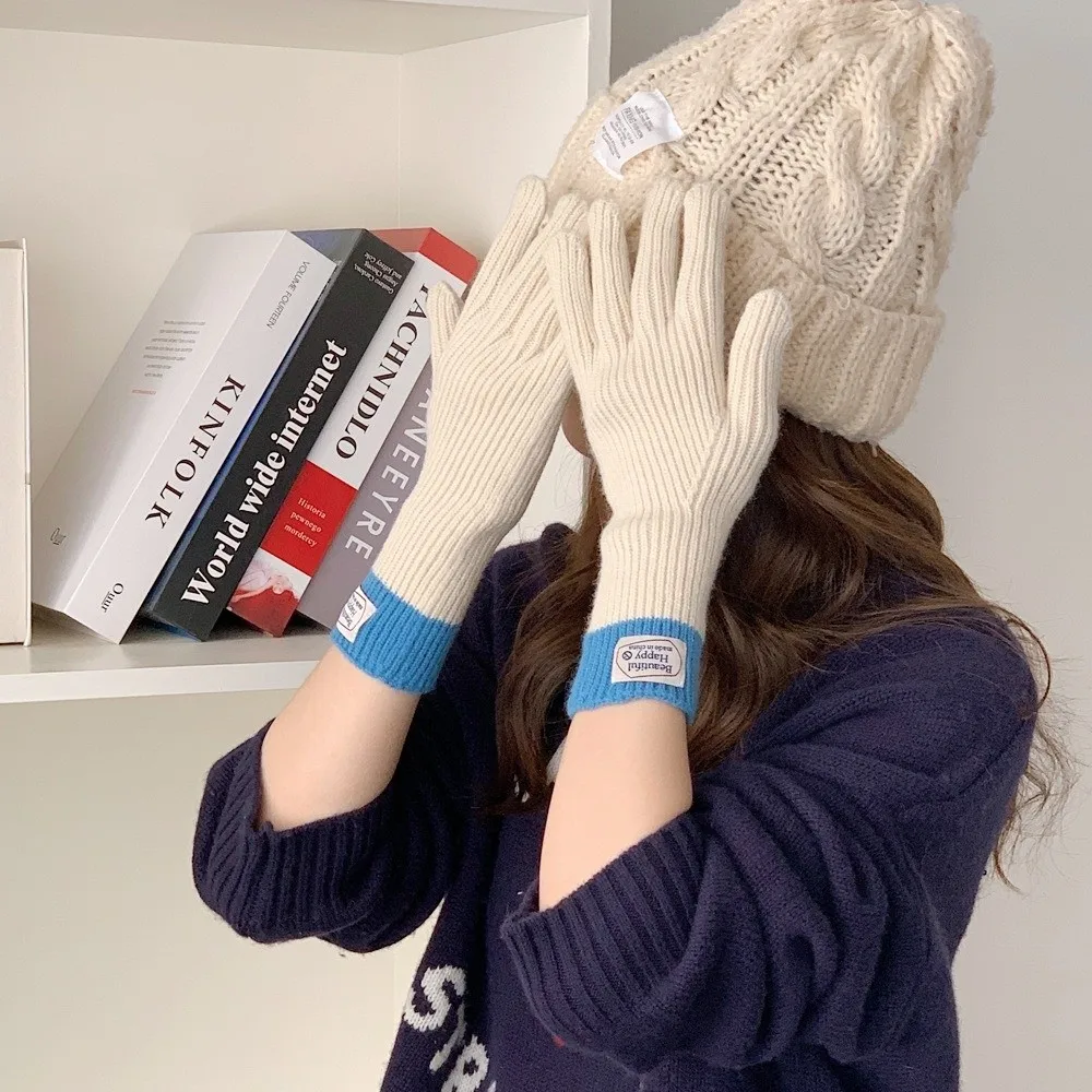 

Модные теплые зимние перчатки, ветрозащитные, морозостойкие, утолщенные перчатки с пятью пальцами, однотонные вязаные перчатки с сенсорным экраном, подарки