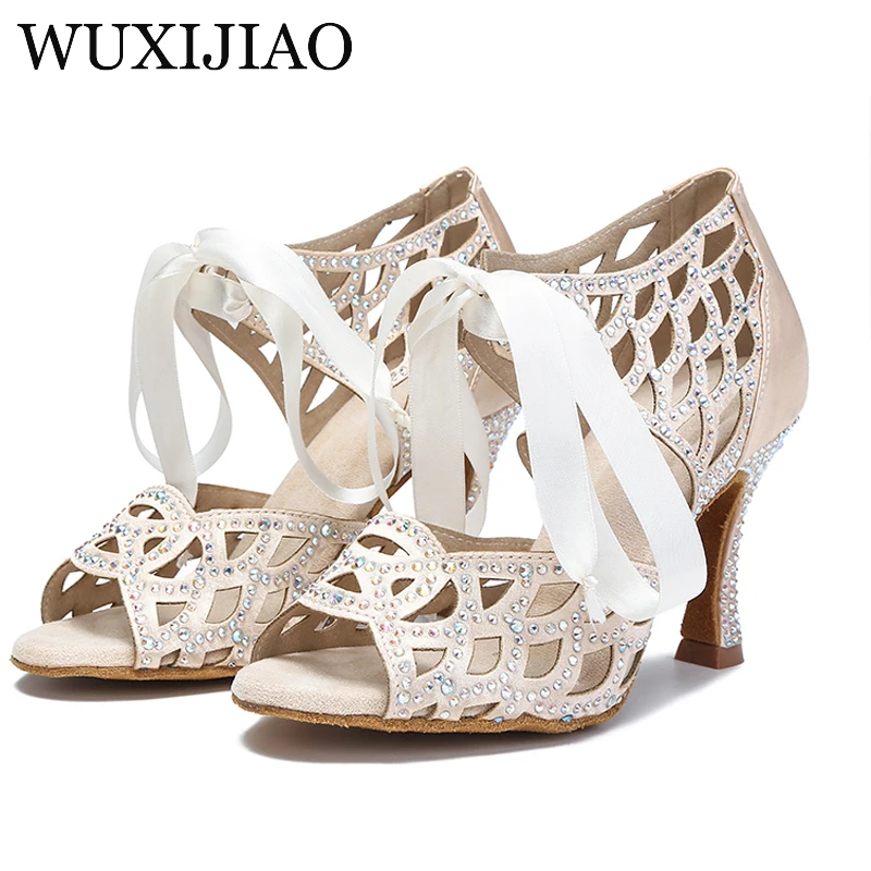 

WUXIJIAO Lace-up Party Shoes Professional Latin Dance Shoes Female Ballroom Tango Salsa Dance Shoes Soft Sole High Heels