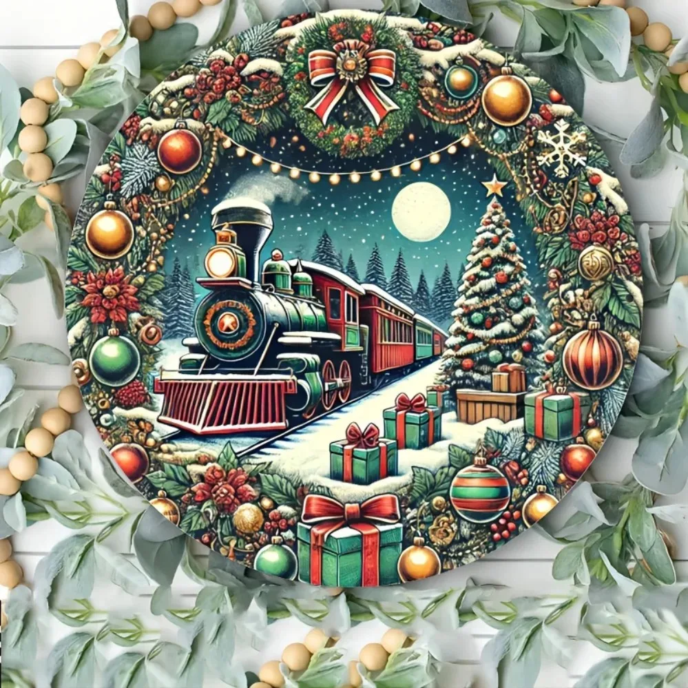 Retro Vintage Metal Train Wall Decor - 8x8 Inch Aluminum Hanging Plaque, Reusable No Power for Home Kitchen Garden Bar Office