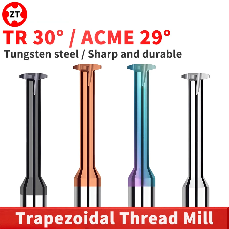 ZUANTONG TR 30° ACME 29° Trapezoidal Thread Milling Cutter CNC Machine Solid TR8-30 ACME1/4 5/16 3/8 7/16 1/2 5/8 3/4 7/8