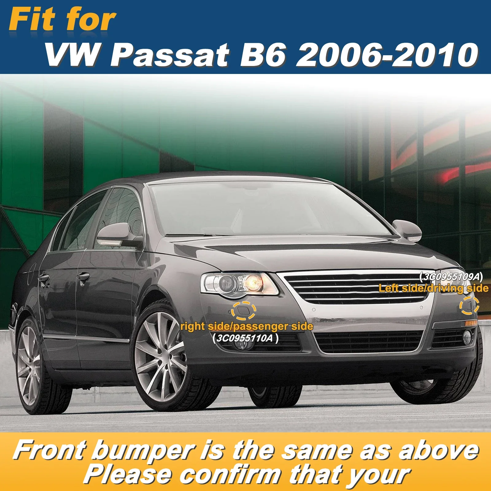 For VW Passat B6 2006 - 2010 Front Bumper Headlight Washer Cover Caps Left Right Set Parts 3C0955109A 3C0955110A