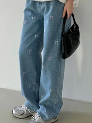 High Waist Loose Straight Leg Denim Jeans for Women with  Knot Adjustable Waist Casual Long Pants Stylish Youthful
