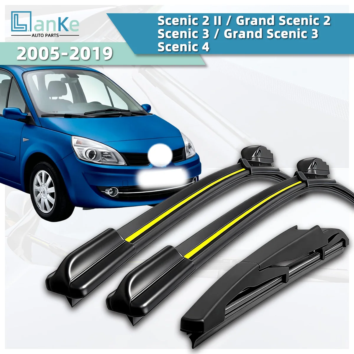 Lanke Wiper Fit For Renault Scenic 2 II / Grand Scenic 2 / Scenic 3 / Grand Scenic 3 (2005-2019) Boneless Silence Car Wiper