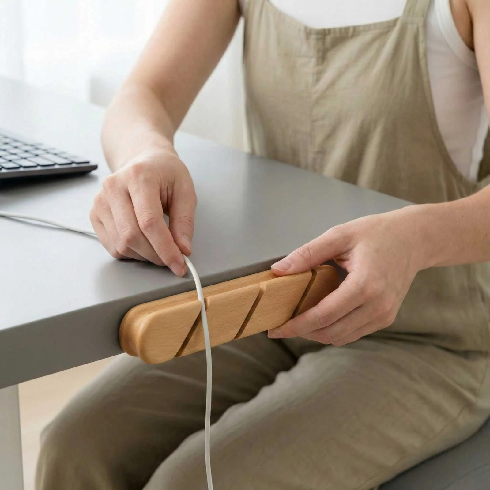 Wooden Cable Organizer Desktop Management Cable Holder Home Office Cable Clip Multi Slot Space Saving Electronics Accessory