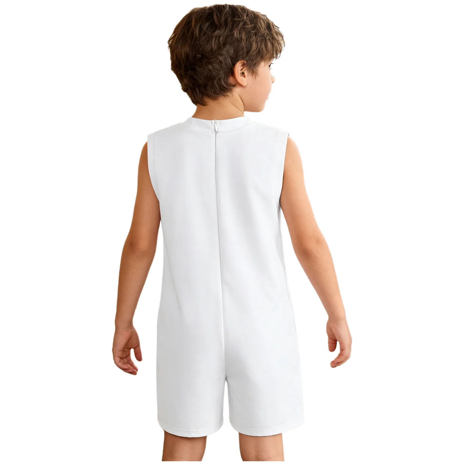 Children Special Needs Adaptive Clothing Round Neck Sleeveless Back Invisible Zipper Anti-Strip Jumpsuit Cotton Short Rompers