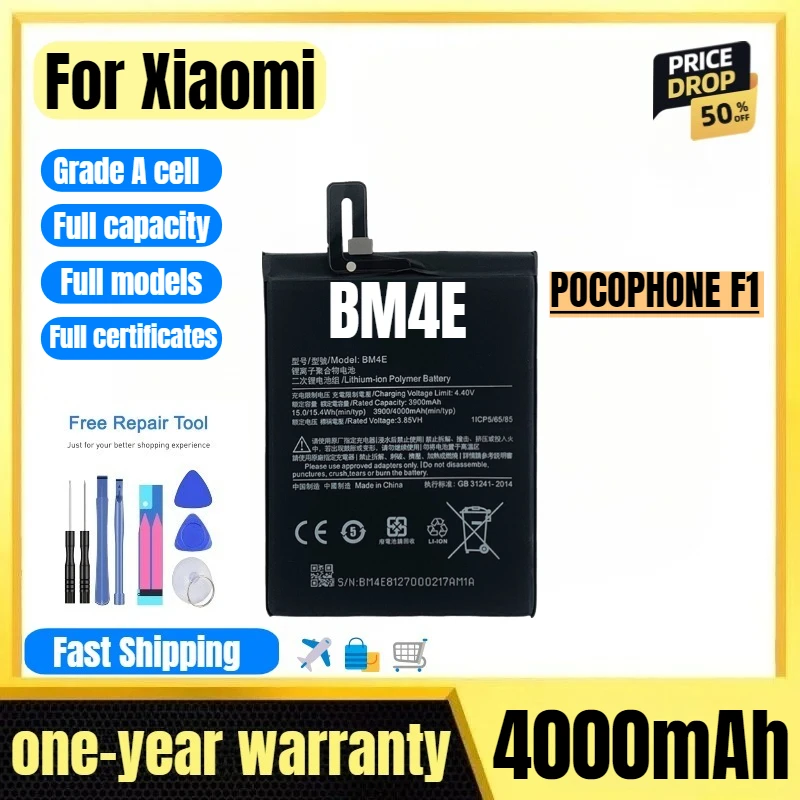 

BM4E for Xiaomi POCOPHONE F1 Mobile Phone Battery High Quality High Capacity Battery Replacement Bateria Grade A Cell with Tools