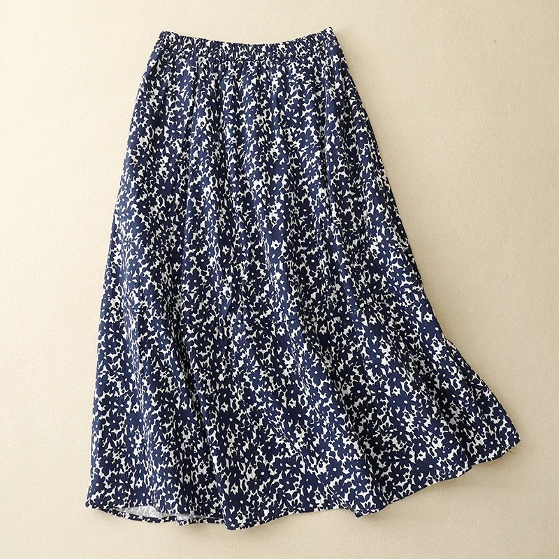 Vintage Women Skirts 2024 New Spring/summer Cotton Linen A-LINE Korean Clothing Sales Empire Loose Print Chinese Style Skirt