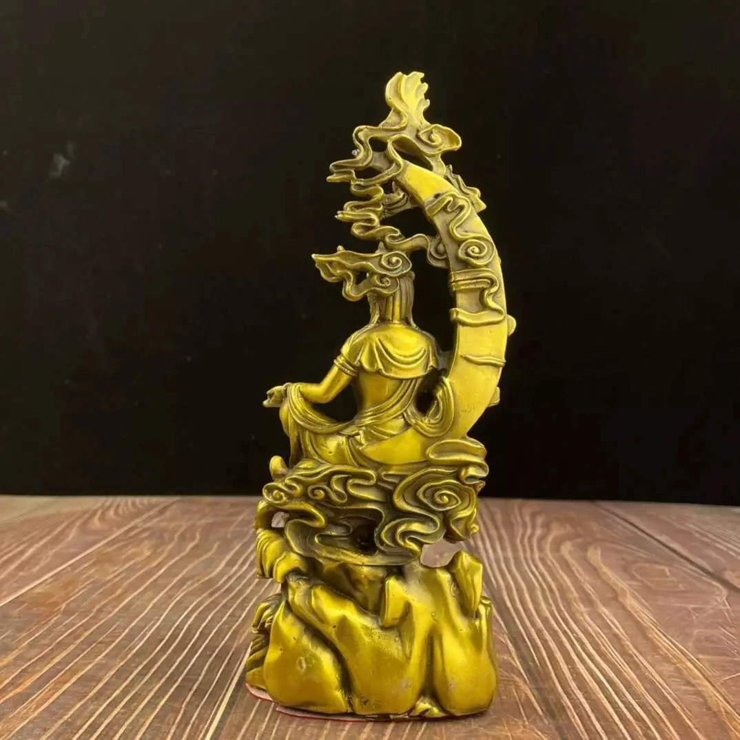 9 inch brass copper home feng shui decorate moon cloud Guanyin Bodhisattva