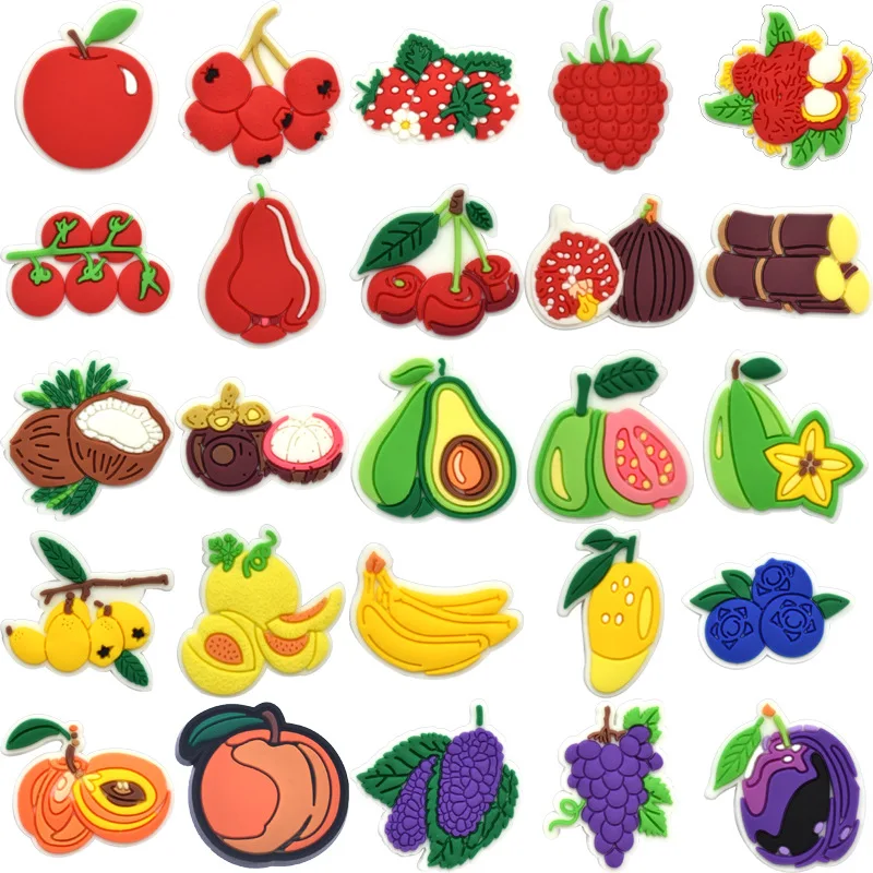 PVC fruit characters avocado apple pear apricot banana pineapple mango plum watermelon peace grape shoe buckle charms accessorie