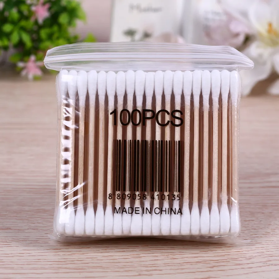 100 Pcs Double Head Cotton Swab Women Makeup Cotton Buds Tip for Wood Sticks Nose Ears Cleaning Health Care Tools Cotton Swabs