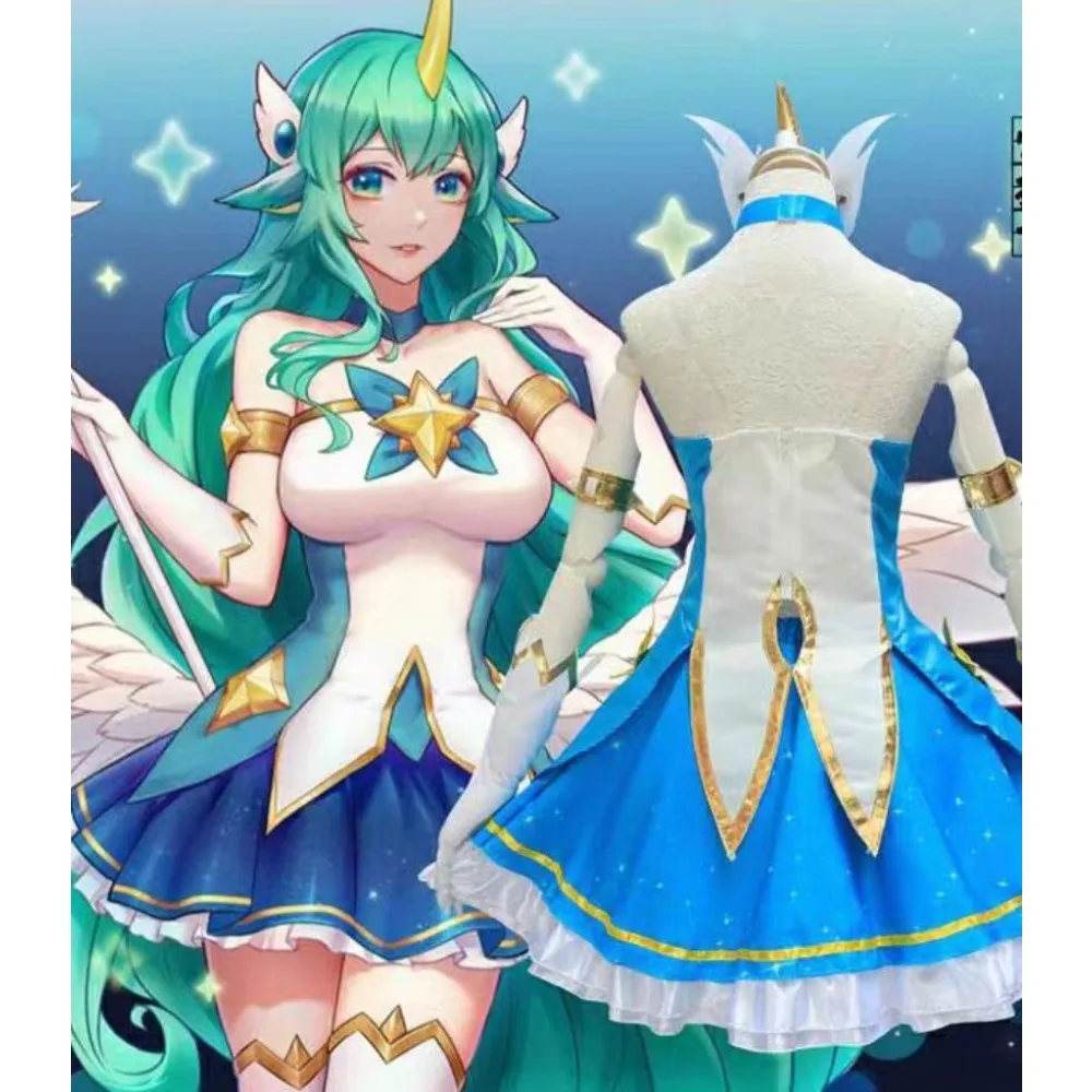 Soraka Star Guardian Cosplay Set - Green Lolita Wig Ears Horn, Halloween Sexy Costume for Women