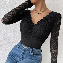 Fashion Sexy Tops for Women 2024 Spring Summer Y2K Crop Sexy Club Bodysuit Jumpsuits T-shirt Tee Lace One Piece Female Clothing