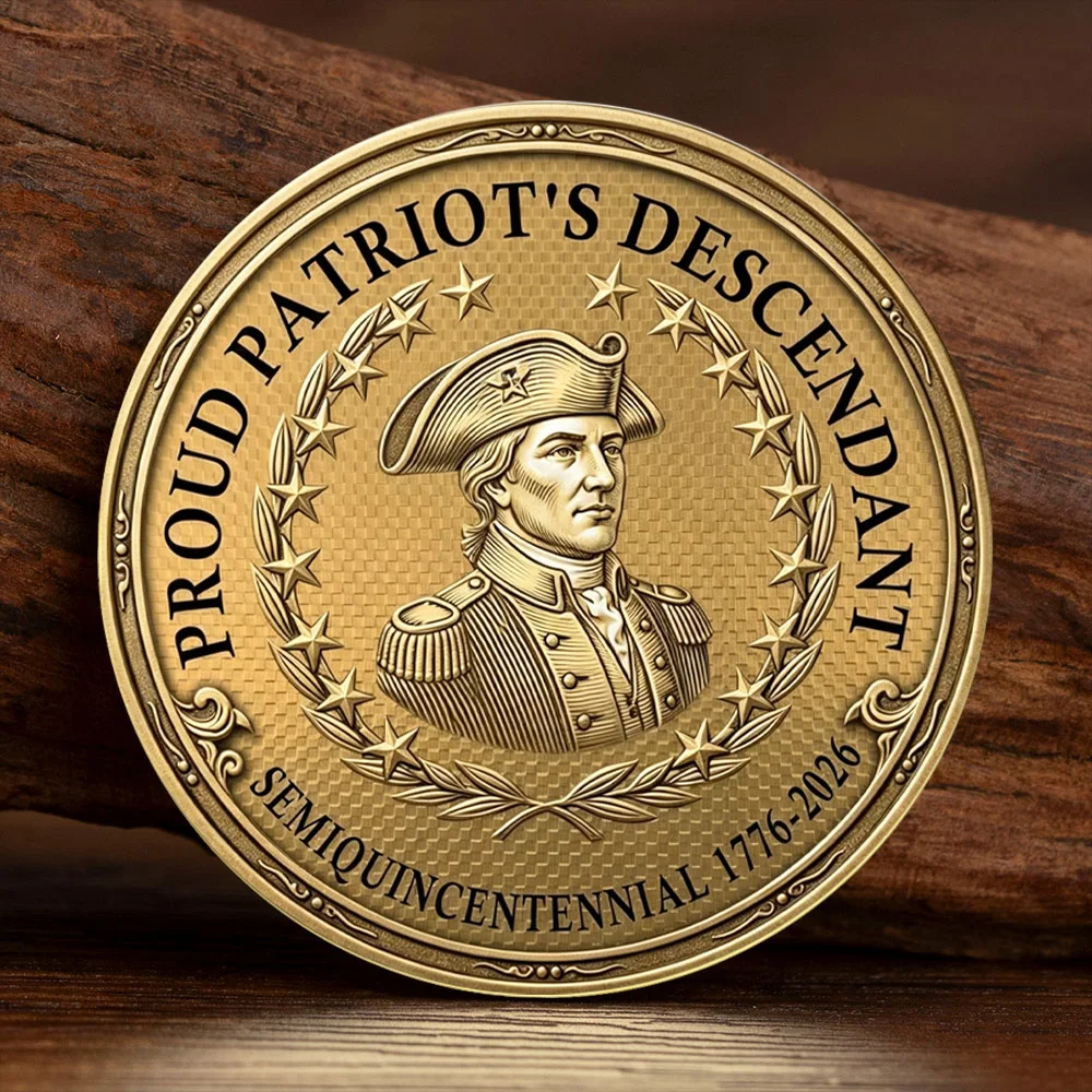 2D Flat Proud Patriot Descendant Gold Plated Commemorative Coin Semiquincentennial 1776-2026 Collection Coin
