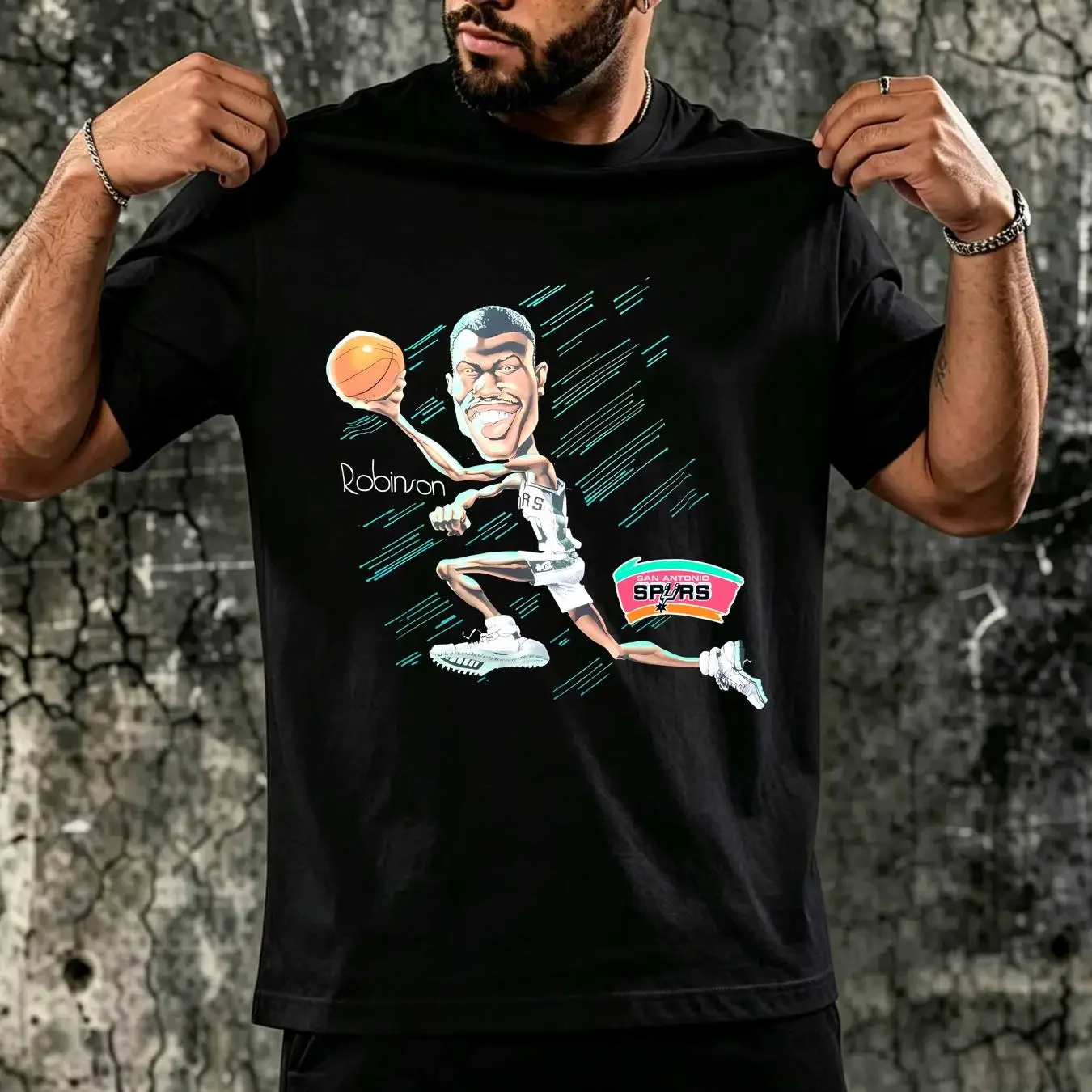 washed T Shirt David Robinson caricature Men Black All Sizes S 5XL 2F1430 vintage Washed designer clothes Comfortable Unisex