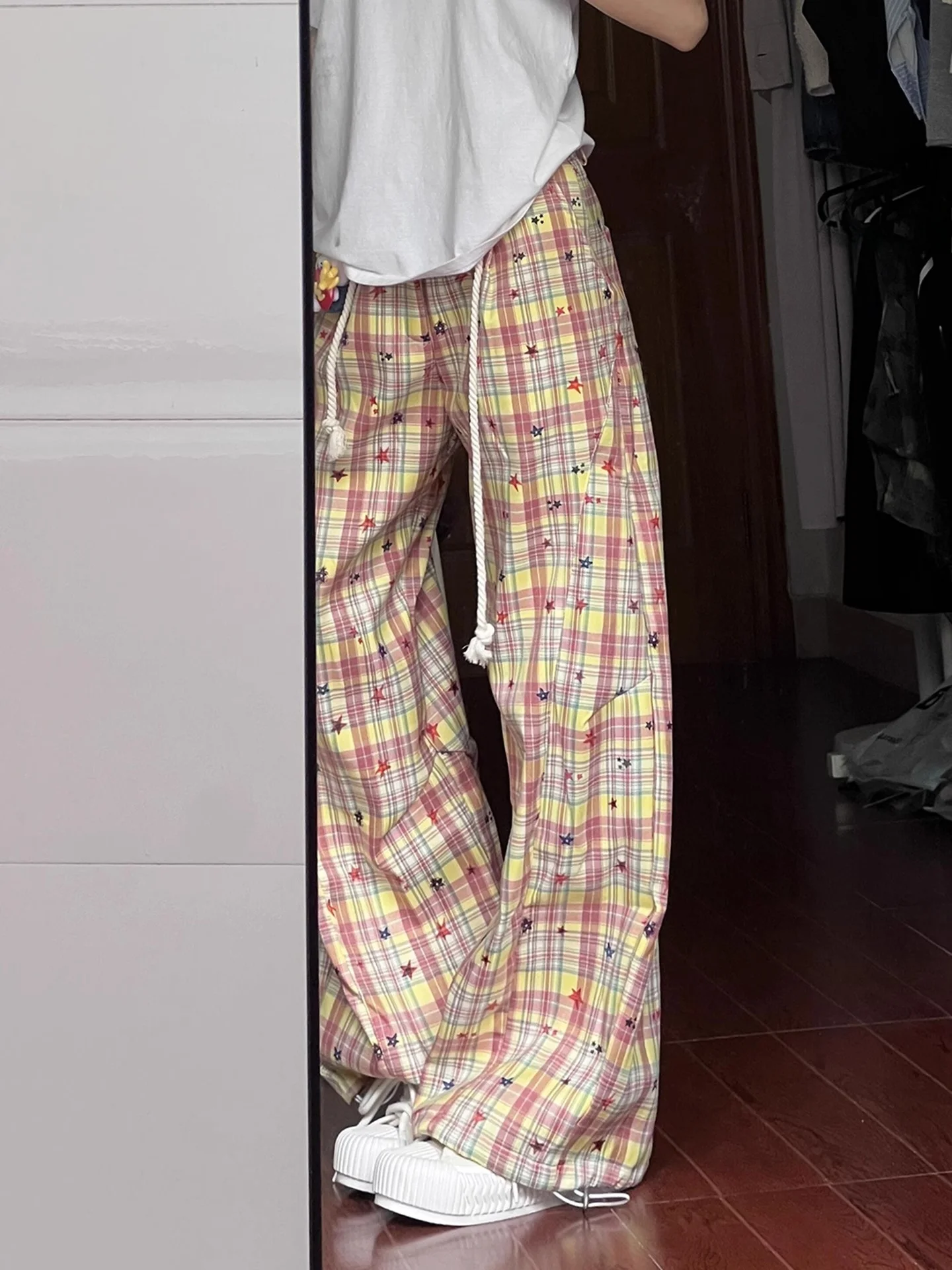 

Dopne Cheered Casual Pants Women Summer Lazy Loose Feelings Wide Leg Pants Straight Tube Loose Fit Breathable Summer