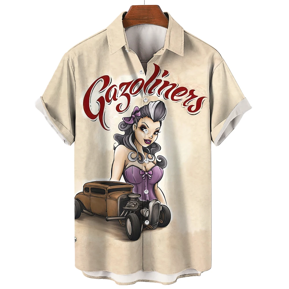 Vintage Rockabilly Bluse 3d Gedruckt Shirts Männer Frauen Hawaiian Shirt männer Beiläufige Berufung Revers Hemd Sommer Strand Kurzarm