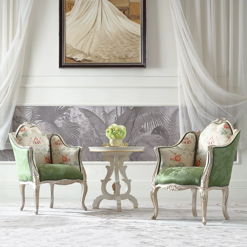 

!@High-End European Classic Living Room Royal Vintage Fabric Accent Chairs Furniture Luxury Designs Wooden Armchair