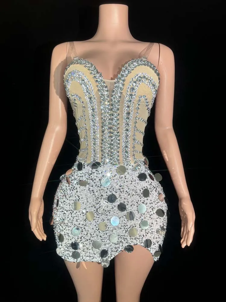 

High Quality Rhinestone Sequin Sexy Irregular Suspender Dress 2024 New Fashion Custom Women'S Clothing