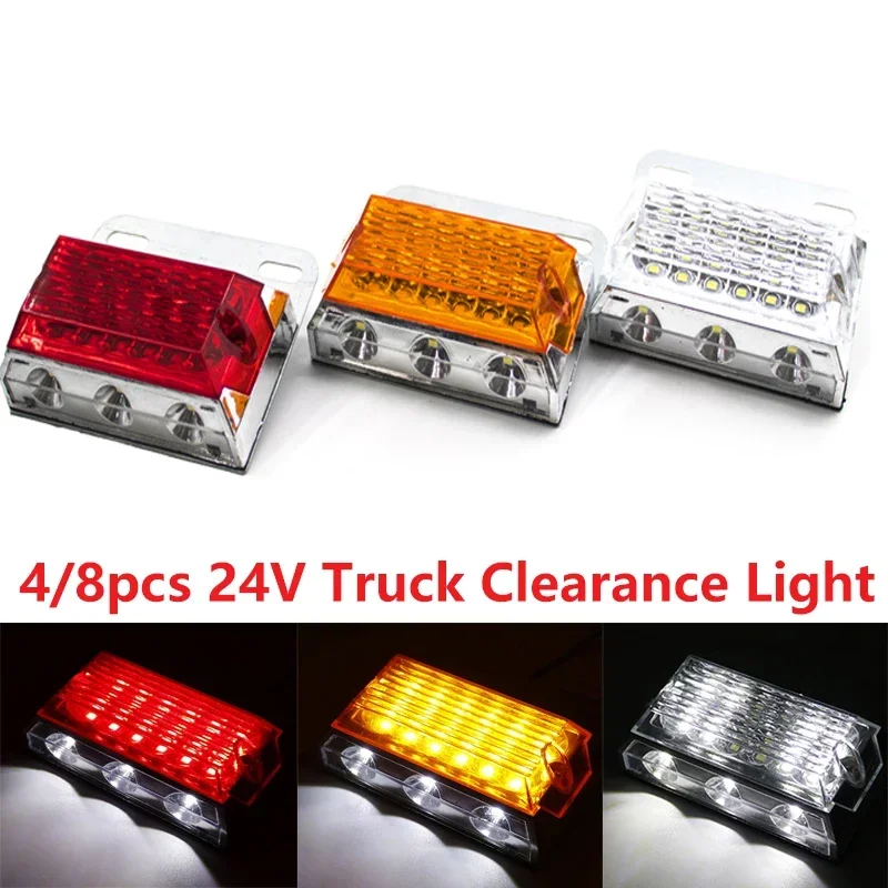 ATVOV 4/8pcs 24V 15 LED Side Marker Lights Turn Signal External Clearance Warning Tail Light Signal Lamp 3 Modes Trailer Lorry