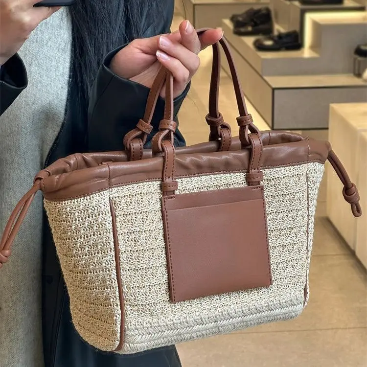 

Fashion Ladies Basket Shopper Bag Beach Straw Bag Summer Woven Travel Handbag For Women Luxury Design Underarm Shoulder Bags