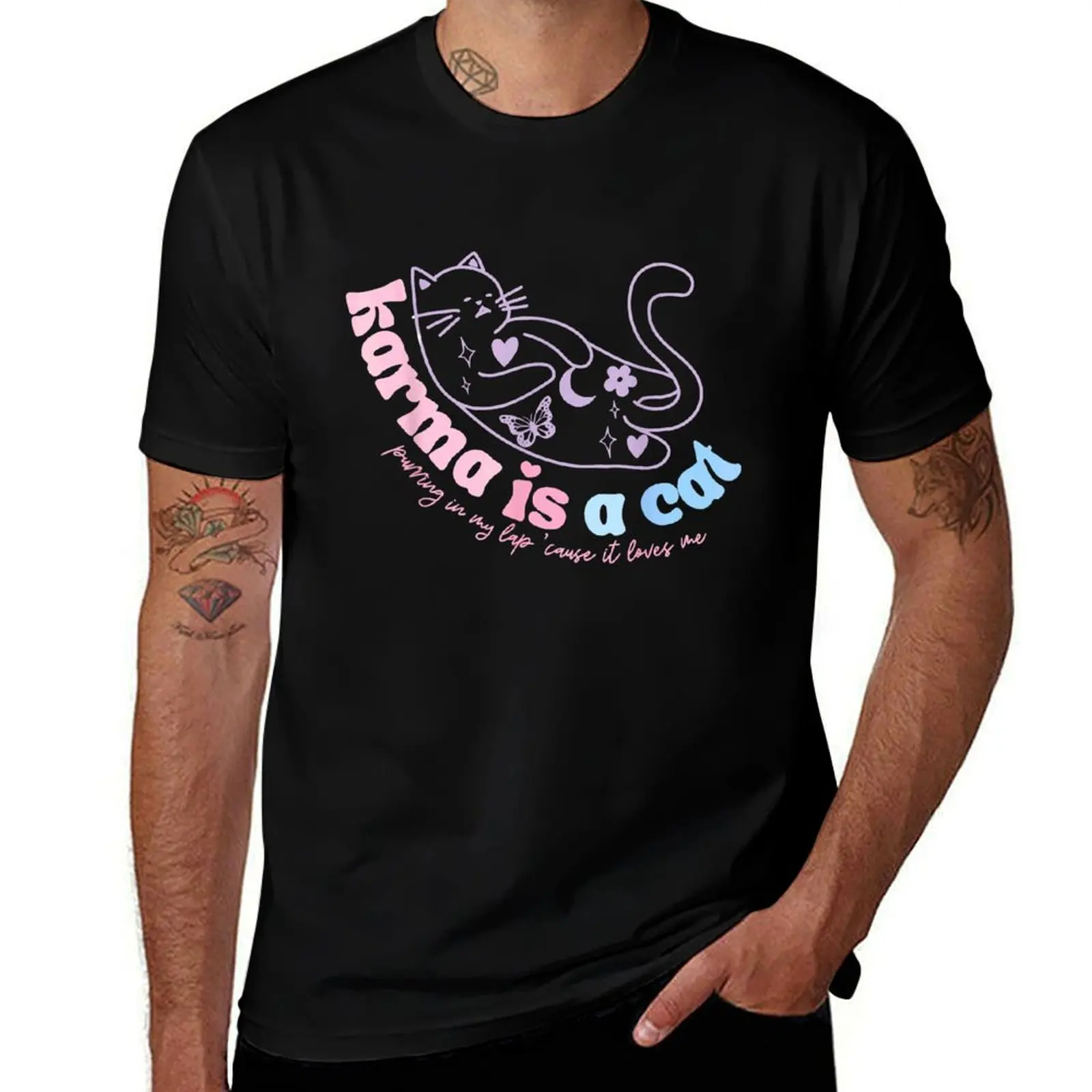 

Karma Is A Cat Shirt, Purring In My Lap Cause It Loves Me Tee, Vintage Cats Graphic Tee, Cute Retro Baby Animals, Y2K Mu T-Shirt