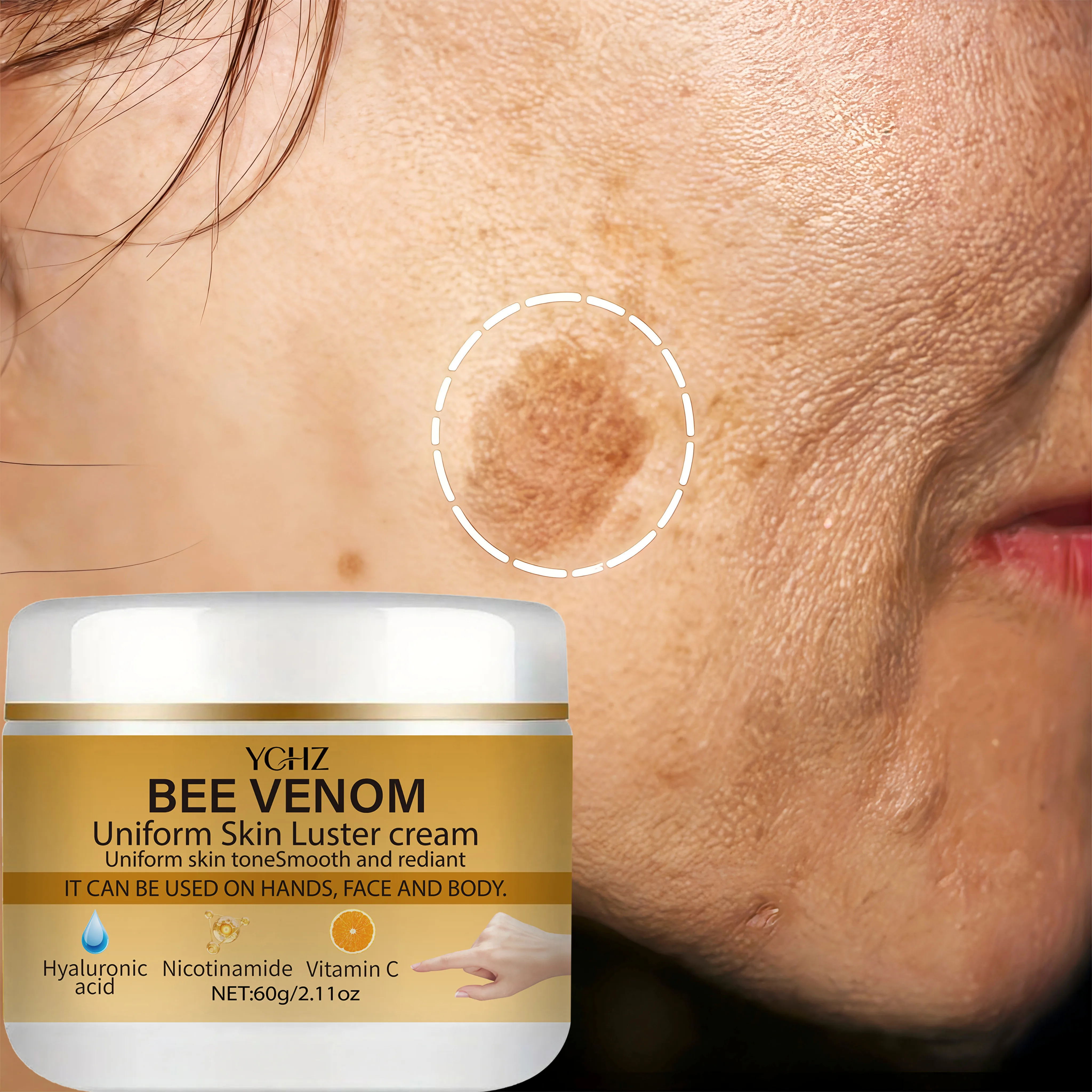Crème éclaircissante au venin d'abeille, unifie le teint, élimine les taches brunes et le teint terne - Non grasse, convient aux hommes et aux femmes - Crème blanchissante et hydratante, pour usage de jour et de nuit - 60g 1