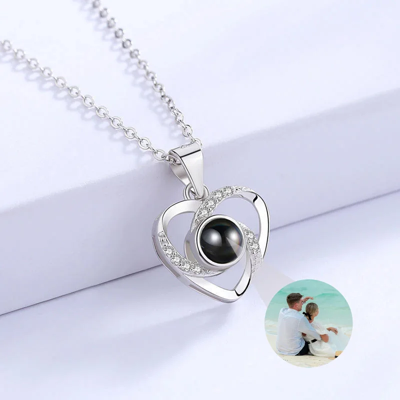 Custom Projection Photo Necklace Personalized Picture Heart Pendant Necklace Couple Memorial Photo Jewelry Valentines Day Gifts