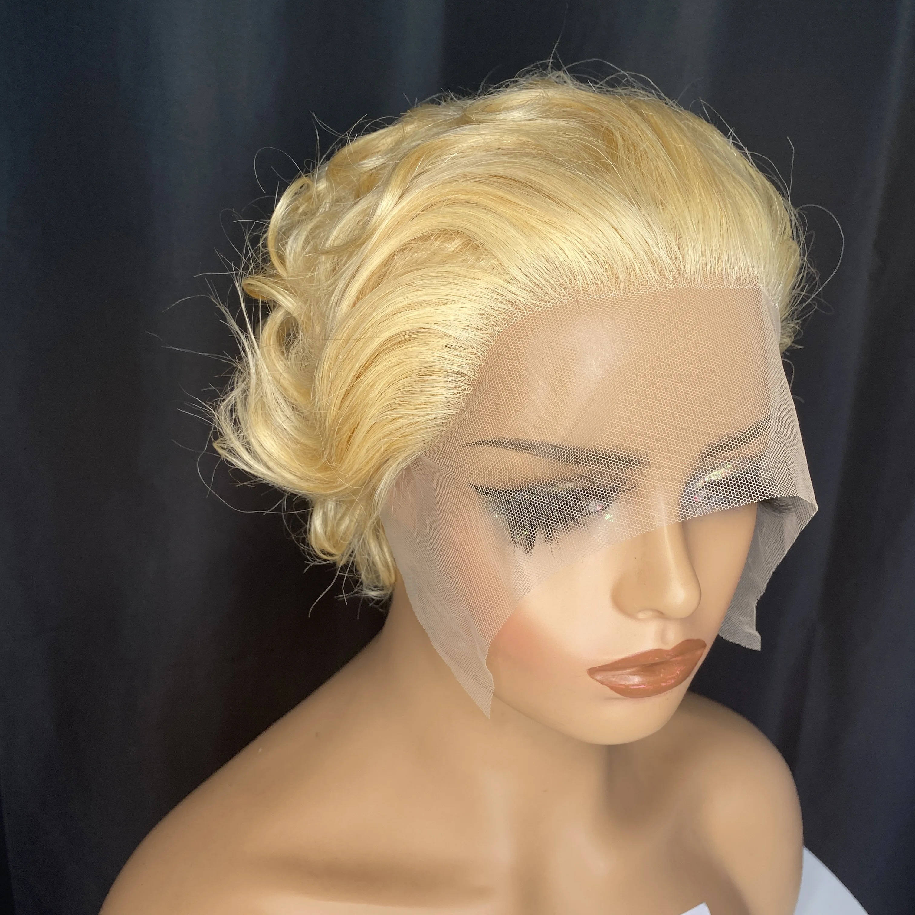 613 Blonde Short Pixie Cut Wig Human Hair Curly Human Hair 13x1 Part Lace Wigs For Women Loose Curly Wig