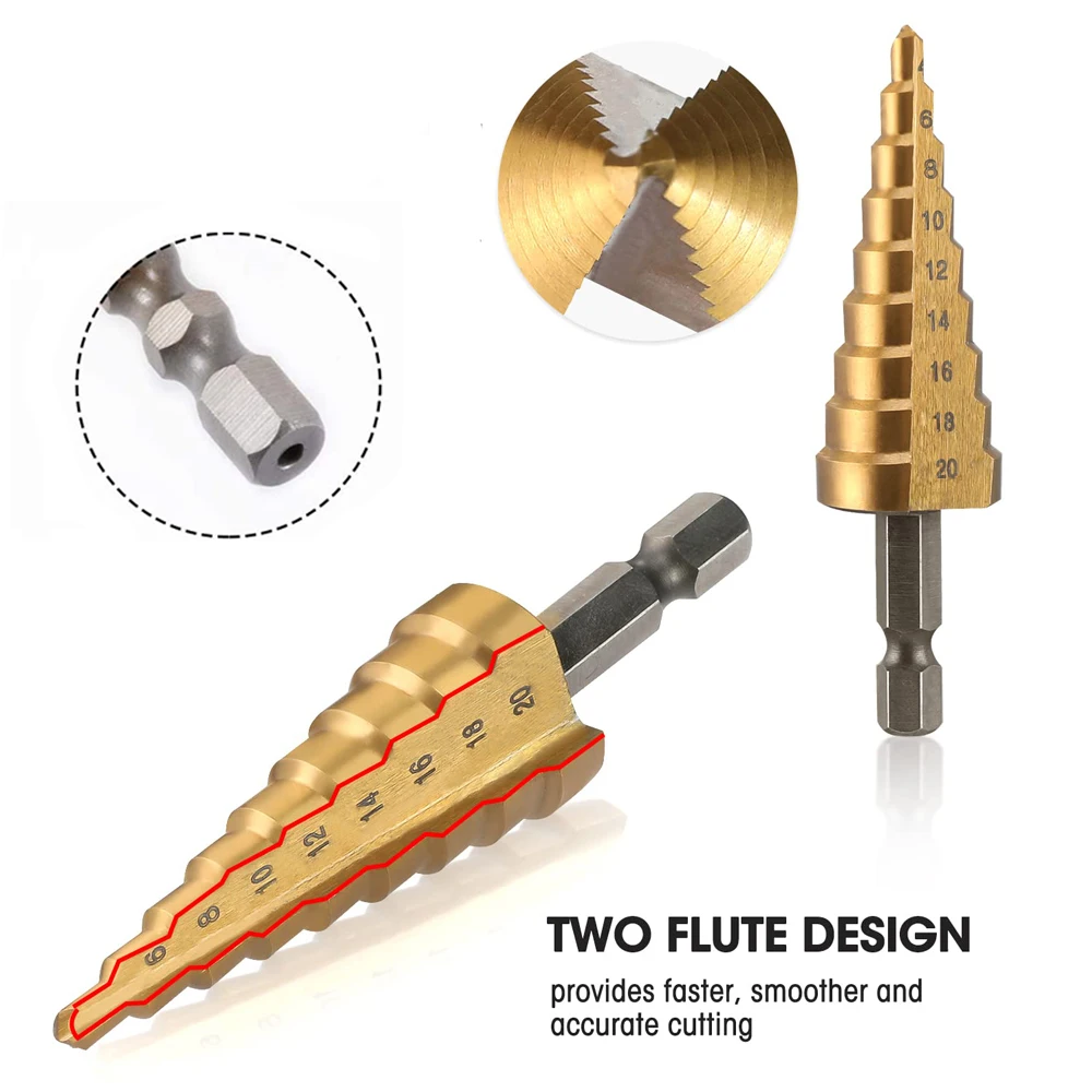 3-12mm 4-12mm 4-20mm 4-32mm HSS Straight Groove Step Drill Bit Set Titanium Coated Wood Metal Hole Cutter Core Drill Bit Set