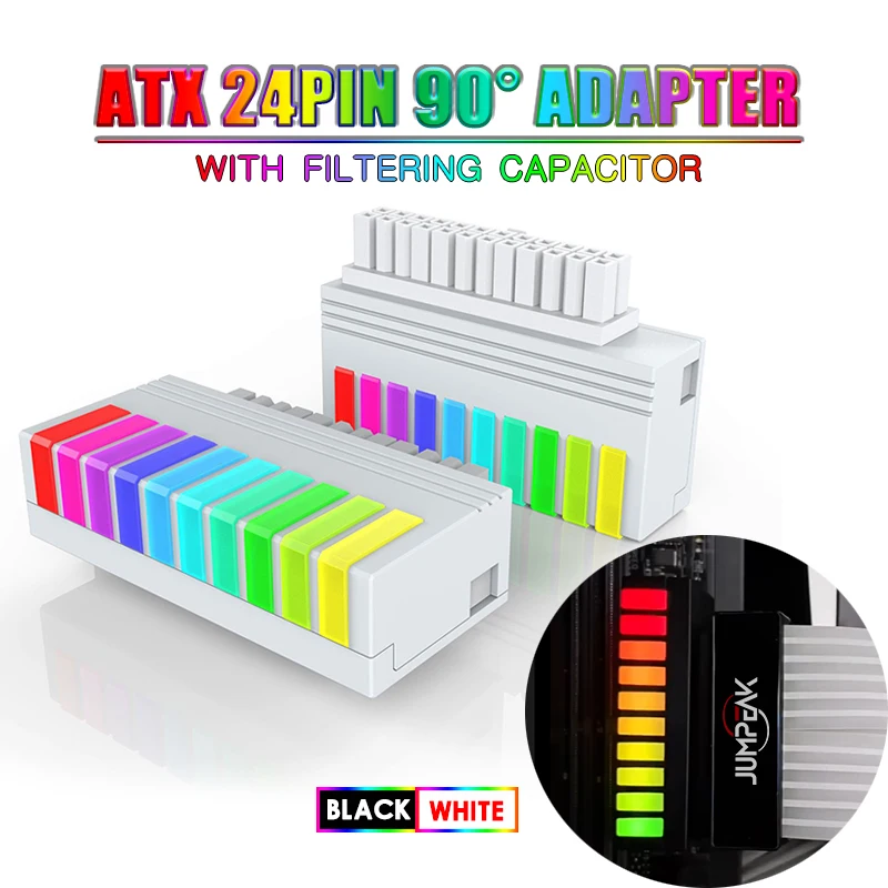

JUMPEAK Computer ATX 24PIN 90 Degrees Adapter Plug ARGB Sync Right Angle PSU Power Supply Modular Connector