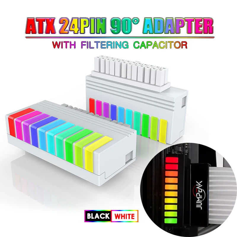 JUMPEAK Computer ATX 24PIN 90 Degrees Adapter Plug ARGB Sync Right Angle PSU Power Supply Modular Connector