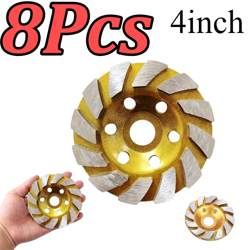 1-8Pcs 4 Inch Concrete Diamond Grinding Disc Diamond Grinding Cup Wheel Turbo Abrasive Cutting Wheel for Granite Stone Ceramic