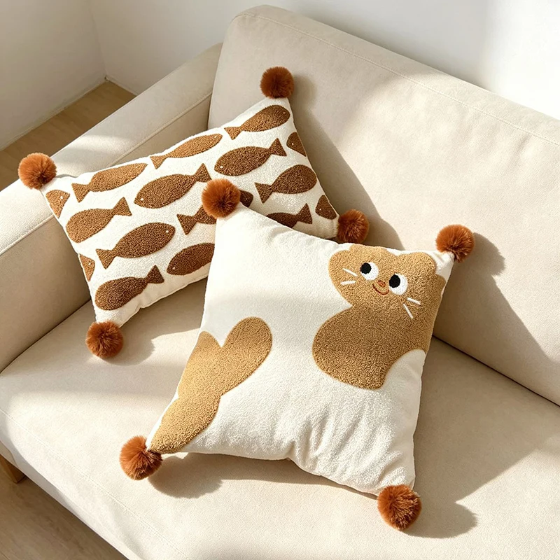 Light Luxury Cream Embroidered Throw Pillow Cushion for Sofa Living Room Removable Cover Home Decor Gift